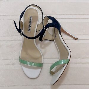Charles David Colorblock High Heel Sandals White Blue Green